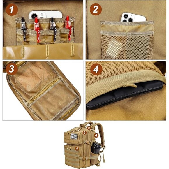 45L Tactical Backpack with Bottle Holder Waterproof Multi Compartment for Hiking - Picture 2 of 5